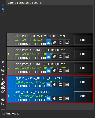 Clip list with selected clips to be grouped