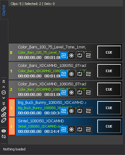 Clip list with grouped clips